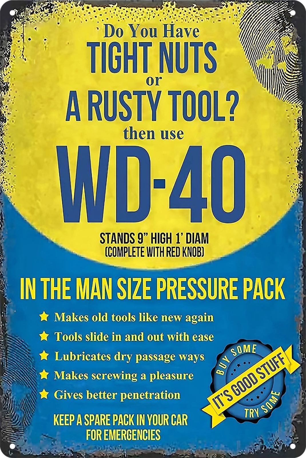 Wd-40 Tigh Nuts Rusty Tools Tin Sign Rustic Look Vintage Retro 20x30cm