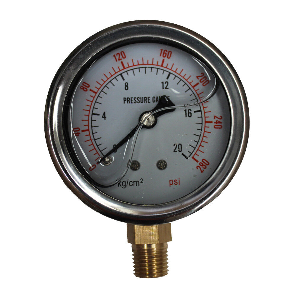 Liquid Oil Filled Pressure Gauge 280psi 20bar G1/4″ Dia 63mm 2.5” Meter Workshop