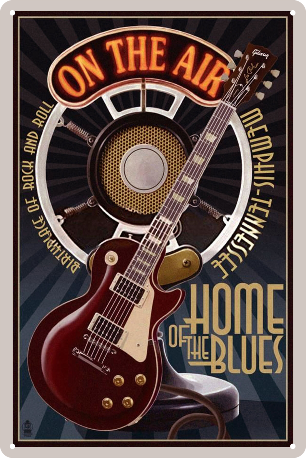 Music On The Air Home Of The Blues Guitar Tin Sign Retro 20x30cm
