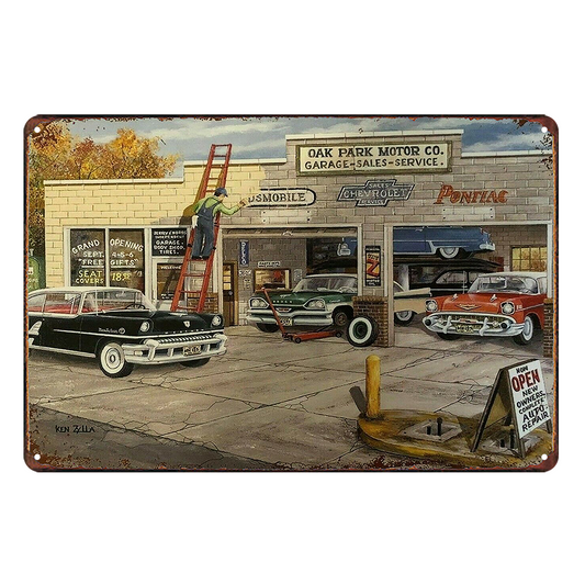 Chevrolet Garage Service Oak Park Motor Tin Metal Sign Rustic Vintage