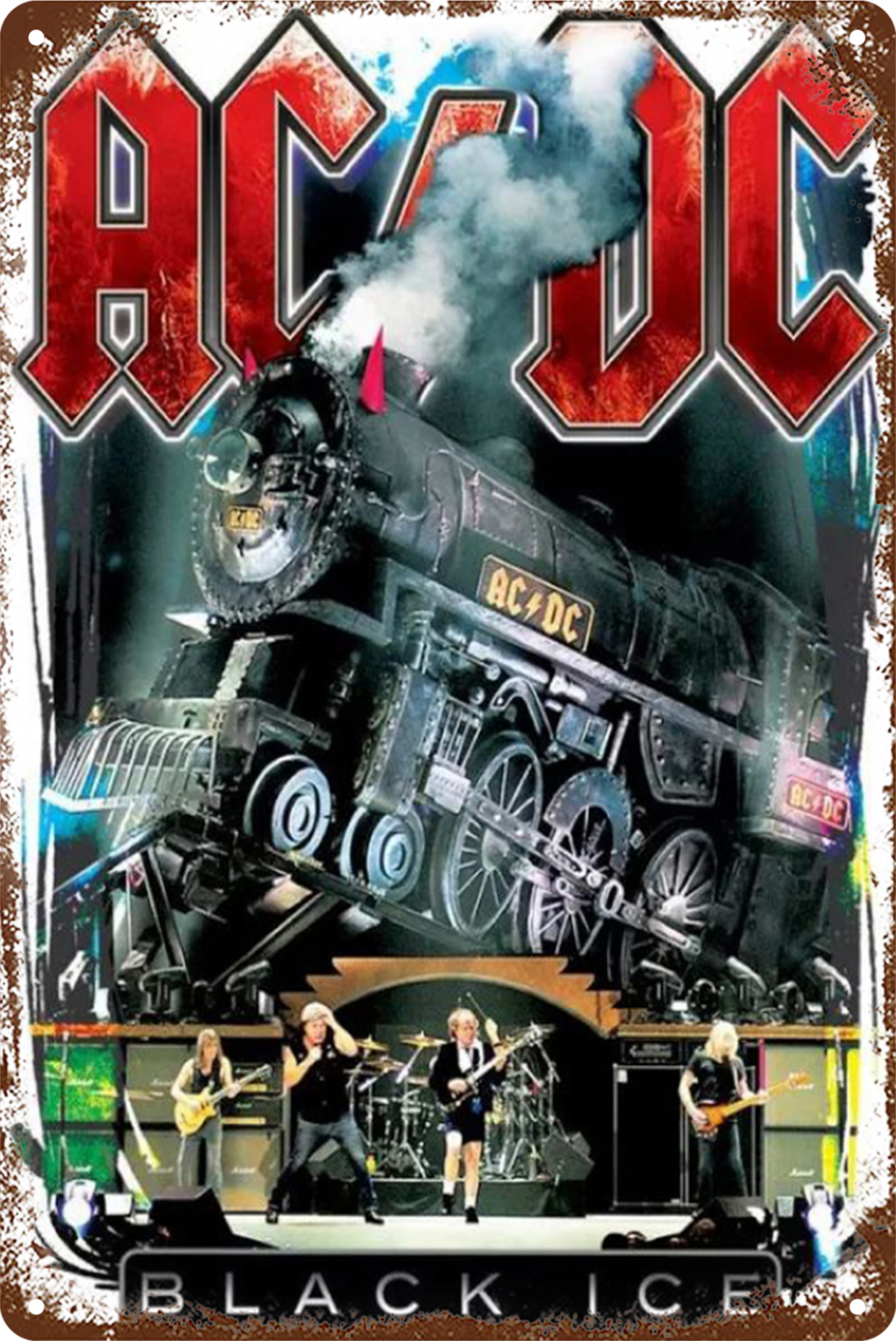 Ac/dc Black Ice Music Band Ad Dc Train Tin Sign Rustic Look  Retro 20x30cm