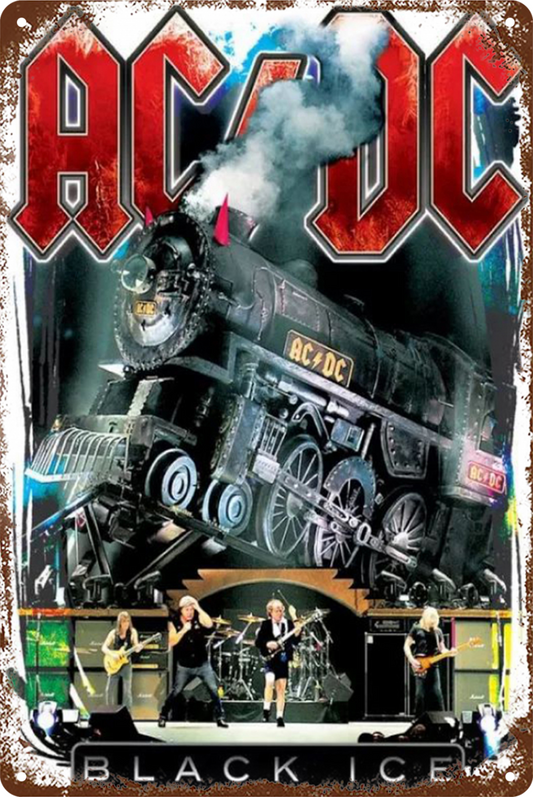 Ac/dc Black Ice Music Band Ad Dc Train Tin Sign Rustic Look  Retro 20x30cm