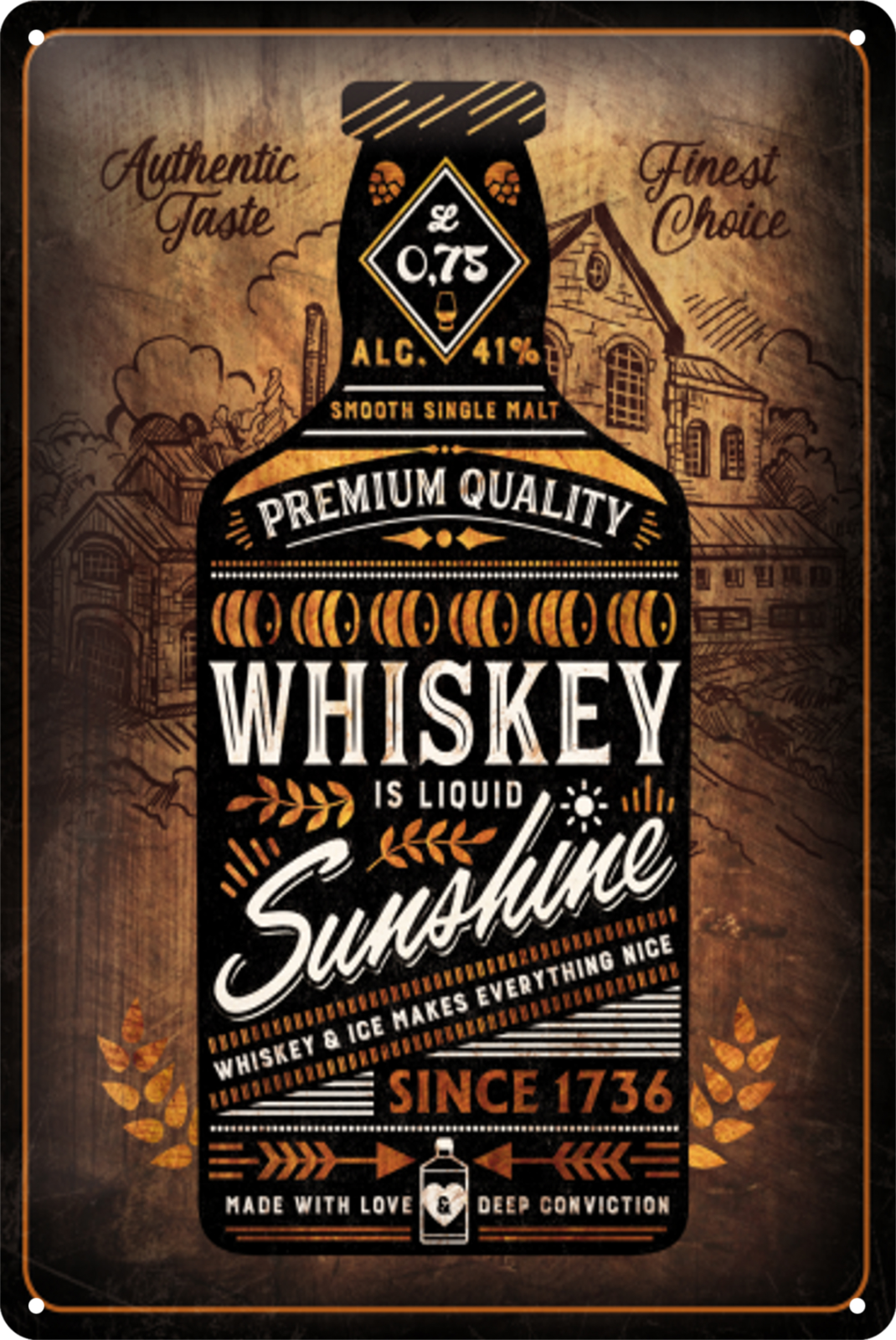 Whiskey Sunshine Quality Tin Sign Rustic Look Vintage Retro 20x30cm