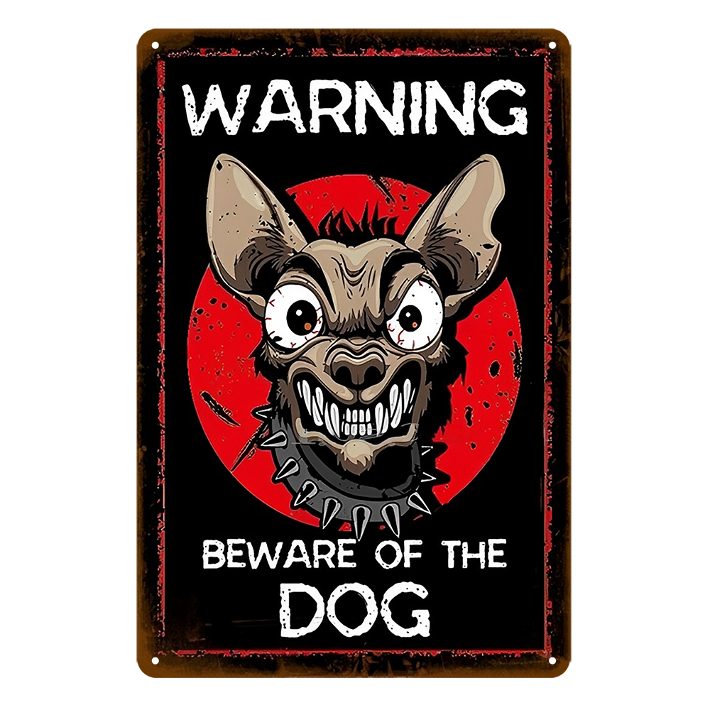 Warning Beware Of The Dog Tin Metal Sign Rustic Look Vintage