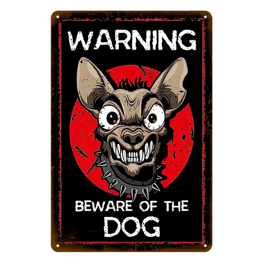 Warning Beware Of The Dog Tin Metal Sign Rustic Look Vintage