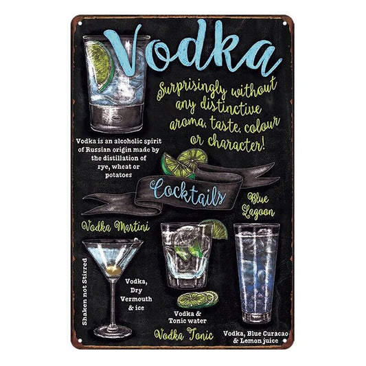 Tin Metal Sign Vodka Cocktails Dry Ice Drink 20x30cm Rustic Vintage