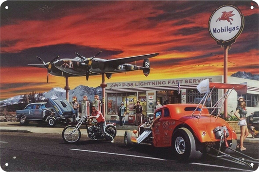 Larry Grossman Lefty's Sunset Tin Metal Sign Rustic Look Vintage