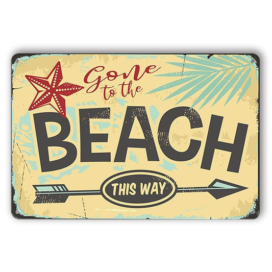 Tin Sign Beach To This Way Gone Arrow Rustic Look Decorative