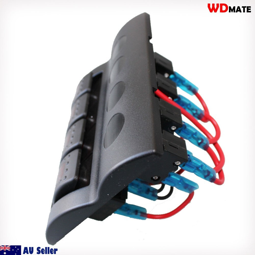 Rocker Switch Panel 4 Gang 12v Led Red Waterproof Circuit Breaker Boat