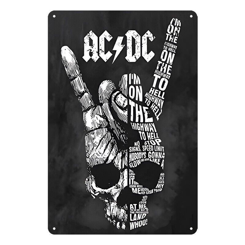 Tin Metal Sign Ac Dc Band Music Highway 20x30cm Rustic Vintage