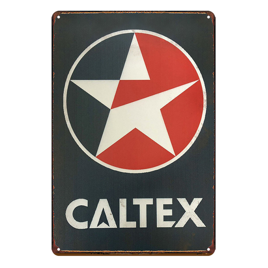 2x Caltex Motor Petro Oil Rustic Tin Sign Vintage Garage Bar