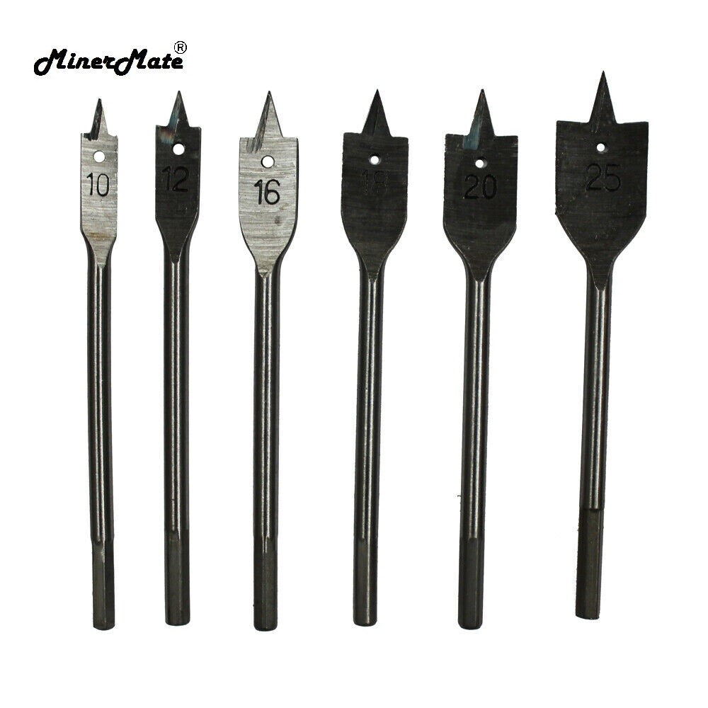 Flat Drill Bit Set 10-25mm 6pcs Wood Timber Working Hole Cutting Borer Pro Quali
