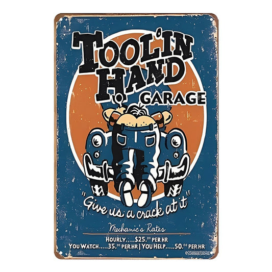 Tool'in Hard Garage Man Cave Workshop Repair Funny Tin Sign Vintage