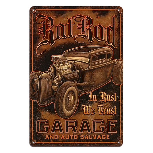 Rat Rod Garage Auto Salvage Tin Metal Sign Rustic Look Vintage Man Cave