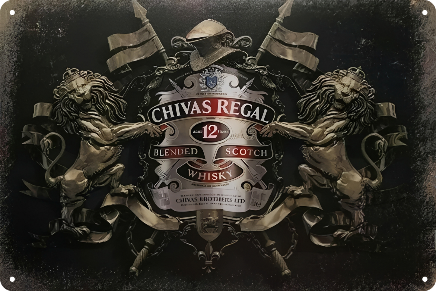 Whisky Chivas Regal 12 Year Scotch Tin Sign Rustic Look Retro 20x30cm