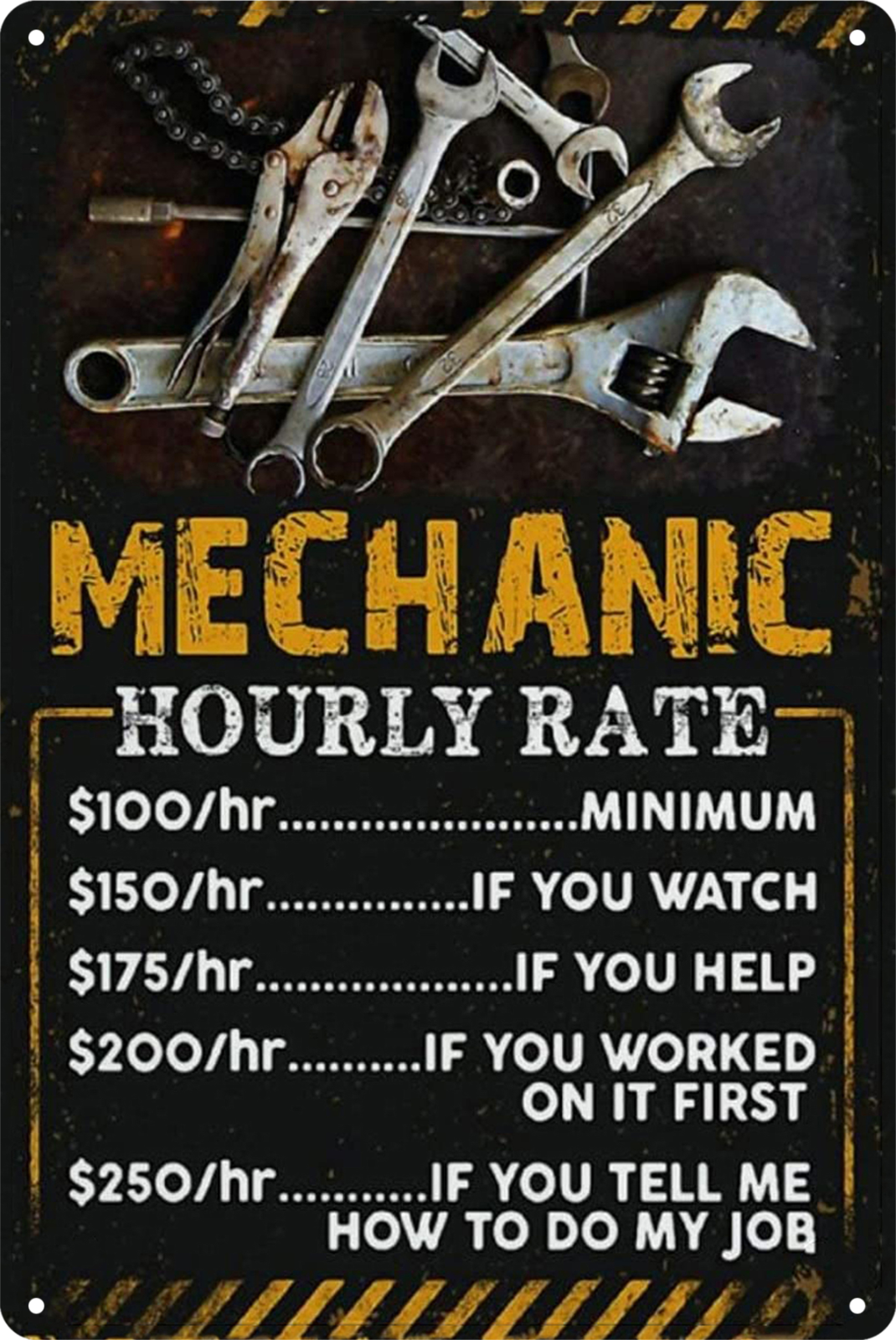 Mechanic Hourly Rate Tool Garage Tin Sign Rustic Vintage Retro 20x30cm