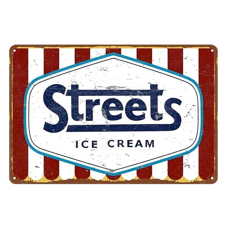 Tin Metal Sign Streets Ice Cream 20x30cm Rustic Look Vintage