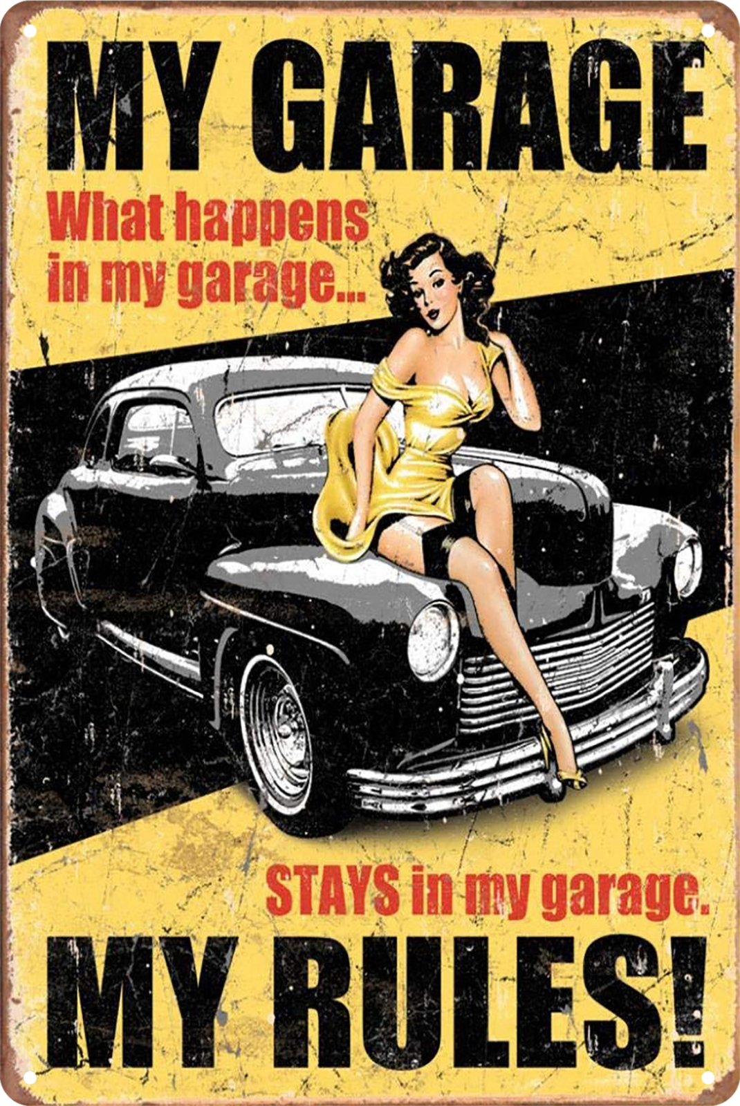 My Garage My Rules Pip Up Sexy Lady Classic Car Tin Sign  Retro 20x30cm