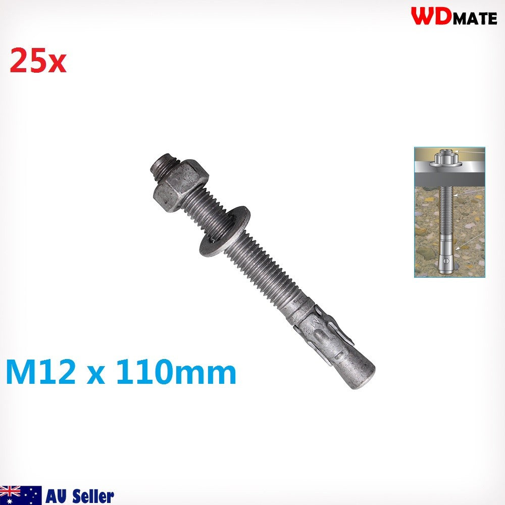 25x Wedge Anchor Bolt M12x110mm Hot Dip Galvan Build Construct Concrete Viewmax