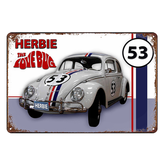 Herbie The Love Bug 53 Volkswagen Rustic Metal Sign Vintage Tin Decor Bar