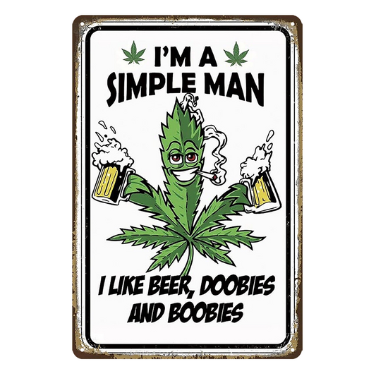 2x I Am Simple Man Like Beer Doobies Boobies Pip-up Rustic Tin Sign Vintage Bar