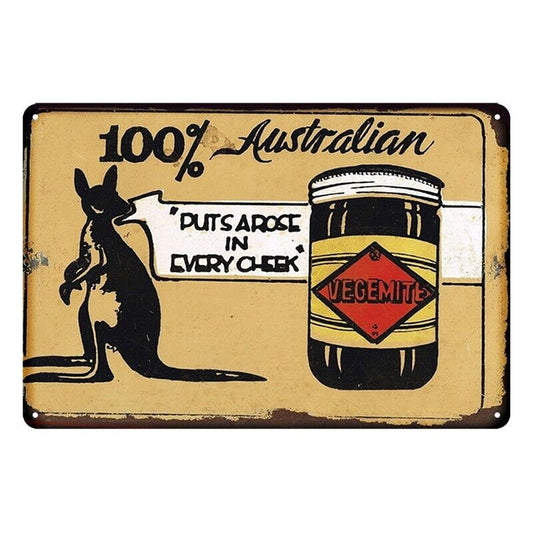 Tin Metal Sign Vegemite 100% Australian 20x30cm Rustic Look Vintage