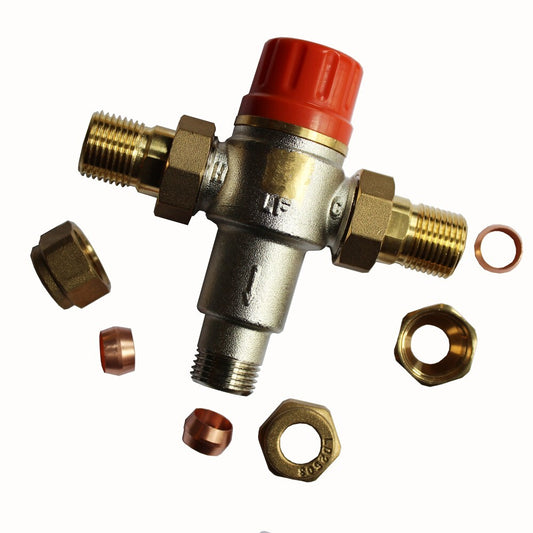 Tempering Mixing Valve 15mm 1/2″ Copper Adjustable 40-50 °c Compatible