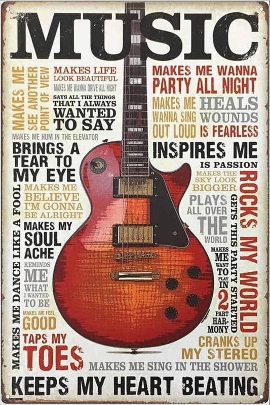 Music Keeps My Heart Beating Inspires Me  Tin Sign Rustic Look