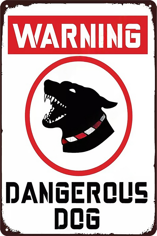 Dangerous Dog Warning Tin Metal Sign Rustic Look Vintage