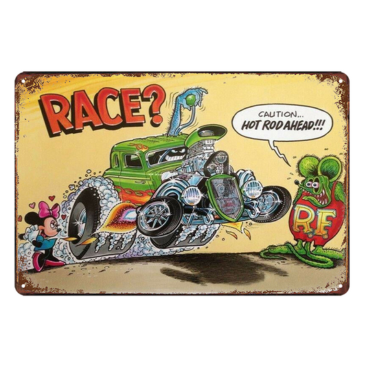 R.f. Ratfink Race ? Hot Rod Ahead Rustic Tin Sign Abyssus Vintage Garage Bar