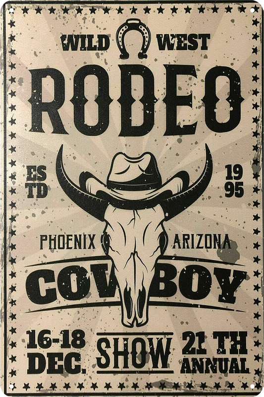 2x Cowboy Rodeo  Wild West Tin Metal Sign Rustic Look Vintage