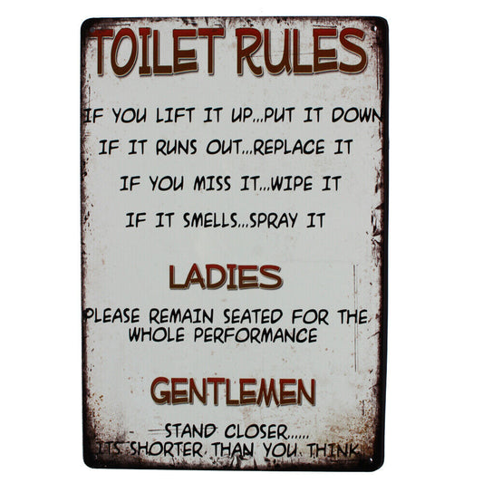 Tin Sign Toilet Rules Ladies Gentlemen Funny Comedy Picture Poster Art Metal