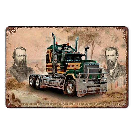 Mack Mac Truck Burke & Wills Tin Metal Sign Rustic Look Vintage Man Cave