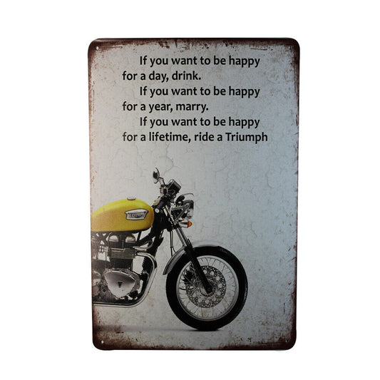 Tin Sign Motor Ride A Triumph Sprint Drink Bar Whisky Rustic Look