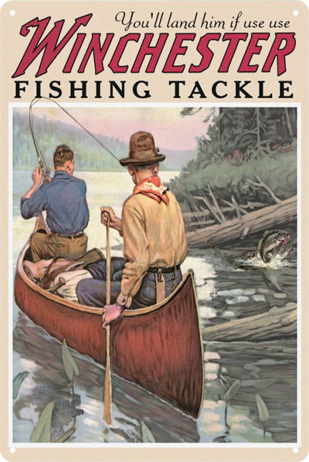 Winchester Fishing Tackle Boat Hunter Tin Sign Rustic Look  Retro 20x30cm