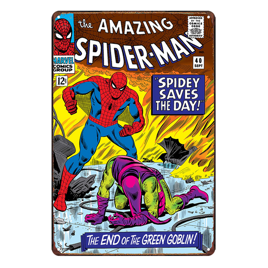 Spider-man Amazing Saves End Of The Green Goblin! Rustic Sign Vintage Tin