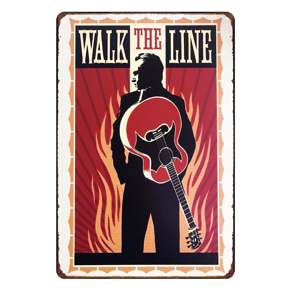 Walk The Line Johnny Cash Tin Metal Sign Rustic Look Vintage