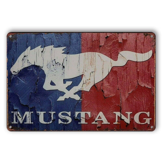 Tin Sign Mustang Ford Horsepower Car Rustic Look Decorative