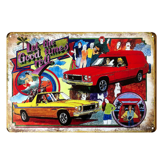2x Holden Let The Good Times Roll Rustic Tin Sign Vintage Garage Bar Man Cave