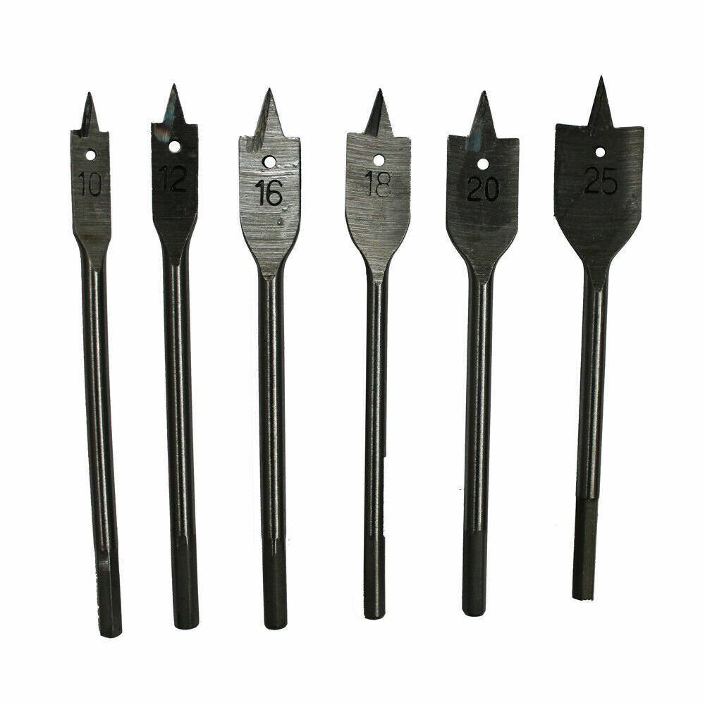 Flat Drill Bit Set 10-25mm 6pcs Wood Timber Working Hole Cutting Borer Pro Quali
