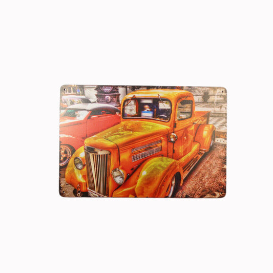 Tin Sign  Yellow Car Sprint Drink Bar Whisky Rustic Look