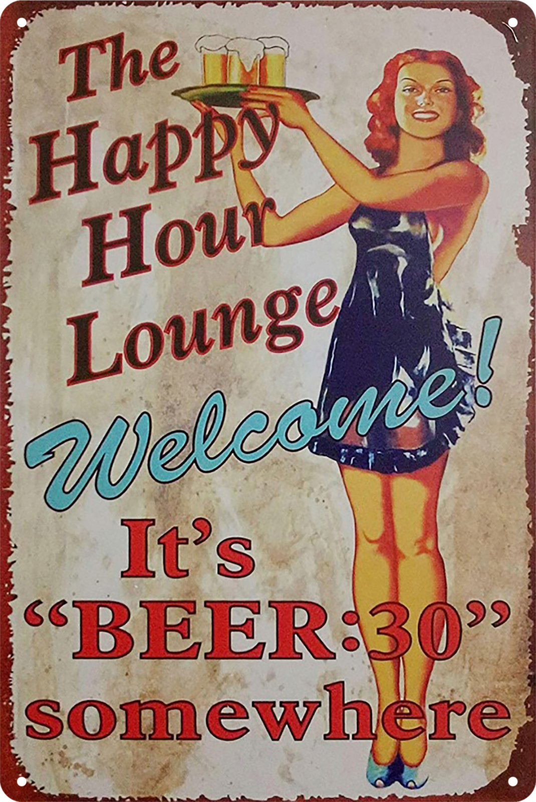 Welcome The Happy Hour Lounge It's ″beer :30″ Pip Up Girl Tin Sign 20x30cm