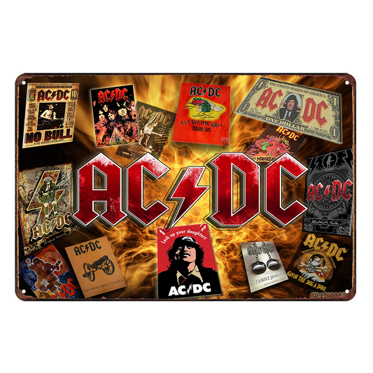 Tin Sign Ac / Dc  Vintage 200x300mm Metal Man Cave Decor Music No Bull