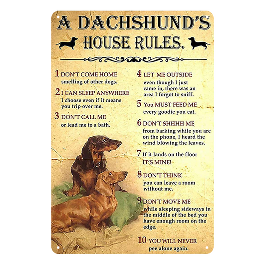 House Rules A Dachshund' Rustic Metal Sign Vintage Tin Decorative Bar