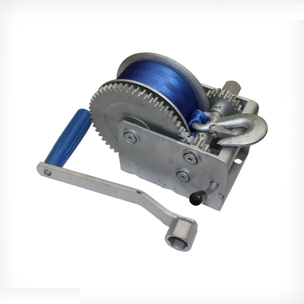 Hand Winch Webbing 1000kg 8m 3speed 10/5/1:1 Boat Car Marine Trailer Heavy Duty