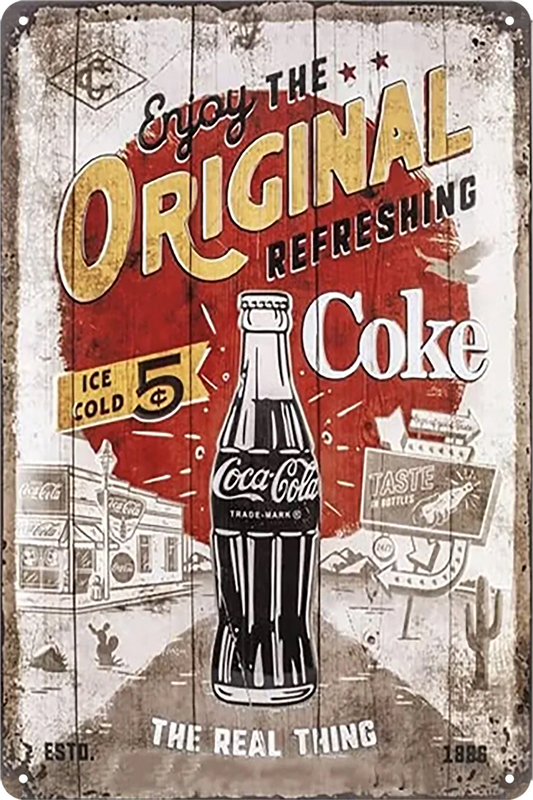 Coca Cola Original Tin Metal Sign Rustic Look Vintage