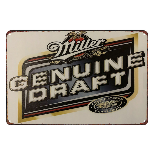 2x Genuine Draft Beer Miller Rustic Metal Sign Vintage Tin Shed Garage Bar