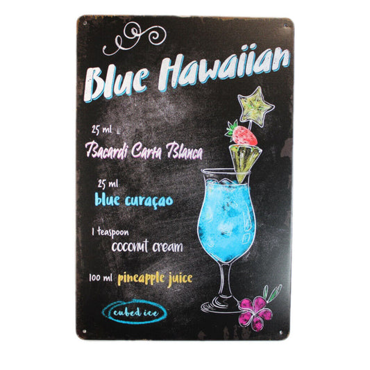 Tin Sign Blue Hawaiian Sprint Drink Bar Whisky Rustic Look