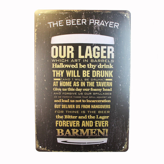 Tin Sign Our Lager Beer Prayer  Sprint Drink Bar Whisky Rustic Look