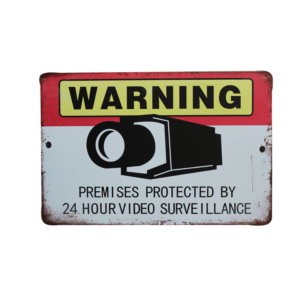 Tin Sign Warning Premises Protected By 24 Hour Video